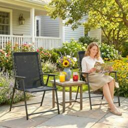 Rackhams Folding Garden Chairs, Outdoor Chairs Set - Light Grey - 4 - thumbnail 2