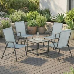 Rackhams Folding Garden Chairs, Outdoor Chairs Set - Light Grey - 4
