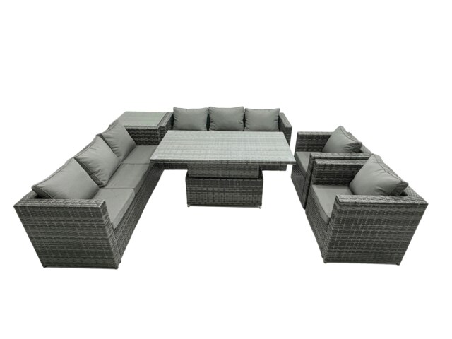 Rackhams 8 Seater?Outdoor Rattan Garden Furniture Adjustable Rising Lifting Table Chairs Dark Grey Mixed - image 1