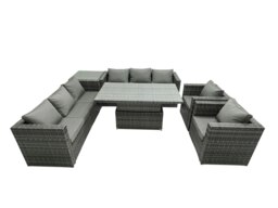 Rackhams 8 Seater?Outdoor Rattan Garden Furniture Adjustable Rising Lifting Table Chairs Dark Grey Mixed - thumbnail 2