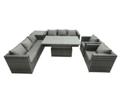 Rackhams 8 Seater?Outdoor Rattan Garden Furniture Adjustable Rising Lifting Table Chairs Dark Grey Mixed - thumbnail 1