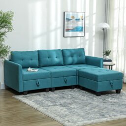Rackhams Convertible Modular Sectional Sofa Storage Wood Frame - Light Blue - Polyester