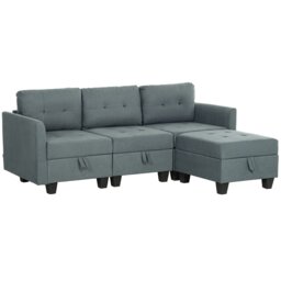 Rackhams Convertible Modular Sectional Sofa Storage Wood Frame - Light Blue - Polyester - thumbnail 6