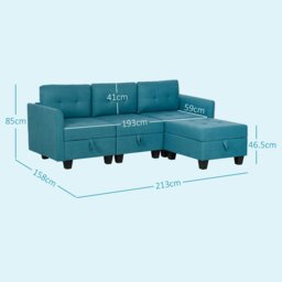 Rackhams Convertible Modular Sectional Sofa Storage Wood Frame - Light Blue - Polyester - thumbnail 3