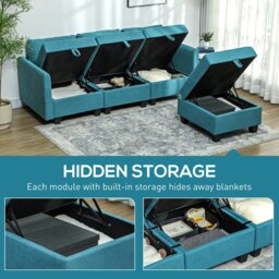 Rackhams Convertible Modular Sectional Sofa Storage Wood Frame - Light Blue - Polyester - thumbnail 5