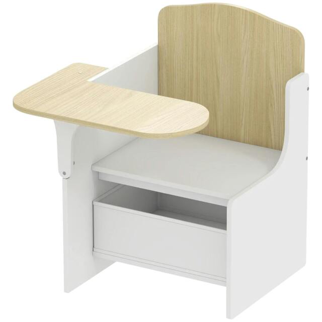 Rackhams Kids Table and Chair Set, Children Desk and Chair with Storage Bins for Playing, Reading, Painting, for Ages 3-5, White