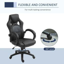 Rackhams Office Chair Faux Leather Swivel Computer Desk Chair for Home Office with Wheels Armrests Black - thumbnail 6