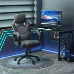 Rackhams Office Chair Faux Leather Swivel Computer Desk Chair for Home Office with Wheels Armrests Black - thumbnail 2