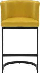 Rackhams Velino Velvet Kitchen Bar Stools, Matt Black Cantilever Frame, Seat With Backrest, Breakfast & Home Bar Stool - Mustard Yellow - thumbnail 2