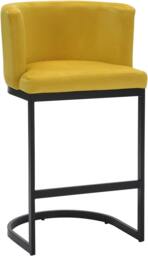 Rackhams Velino Velvet Kitchen Bar Stools, Matt Black Cantilever Frame, Seat With Backrest, Breakfast & Home Bar Stool - Mustard Yellow - thumbnail 1