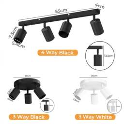 Rackhams Ceiling Spotlight Adjustable Kitchen Bar Spot Light LED GU10 No Bulbs - 3 Way Black - thumbnail 5