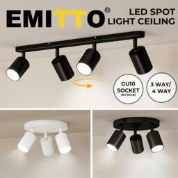 Rackhams Ceiling Spotlight Adjustable Kitchen Bar Spot Light LED GU10 No Bulbs - 3 Way Black - thumbnail 4