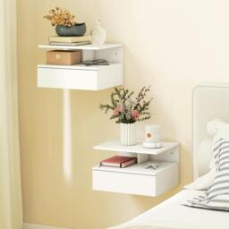 Rackhams Modern Nightstand Set of 2, Wall Mounted Bedside Cabinet - 22.5 - thumbnail 1