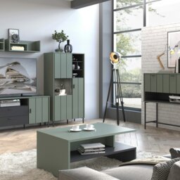 Rackhams Arundel 2 Door Display Cabinet in Green/Grey - Full Assembly Required - Green & Grey - Matt - thumbnail 3