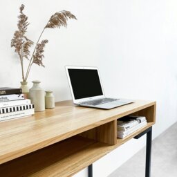 "Rackhams Marston Wide Console Desk on Minimalist Square Legs - Walnut - 60cm (23.5"") deep - 180cm (71"") wide" - thumbnail 5