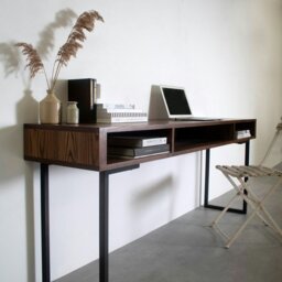 "Rackhams Marston Wide Console Desk on Minimalist Square Legs - Walnut - 60cm (23.5"") deep - 180cm (71"") wide" - thumbnail 2