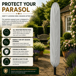 Rackhams Garden Parasol Table Umbrella 2.7M with Crank Handle, UV40 Protection, Free Protection Cover, Robust Steel - Light Grey - thumbnail 6