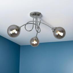 Rackhams Bungo 3 Light Polished Chrome & Smoked Glass Semi Flush Ceiling Light