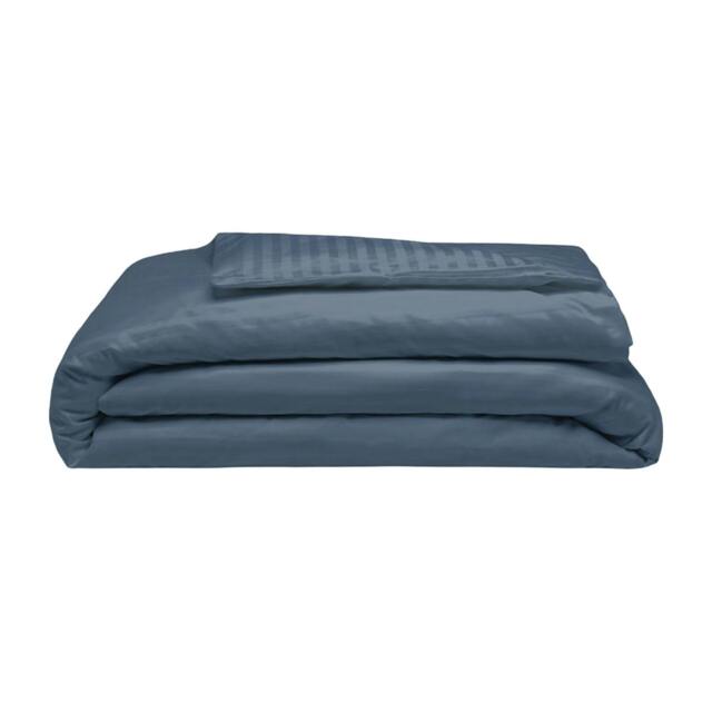 Rackhams 540 Thread Count Satin Stripe Duvet Cover Set - Navy - Double - Navy - 100% Cotton - image 1