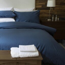 Rackhams 540 Thread Count Satin Stripe Duvet Cover Set - Navy - Double - Navy - 100% Cotton - thumbnail 3