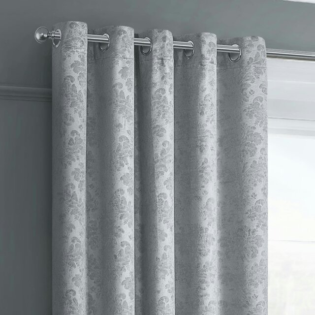 Rackhams Damask Thermal Dimout Ready Made Eyelet Curtains - 117cm x 137cm - Silver - image 1