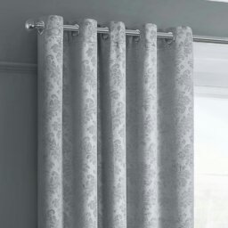 Rackhams Damask Thermal Dimout Ready Made Eyelet Curtains - 117cm x 137cm - Silver