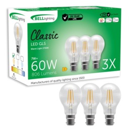 Rackhams B22 LED Filament GLS 7W Energy Saving Light Bulbs - Pack of 3 - thumbnail 1
