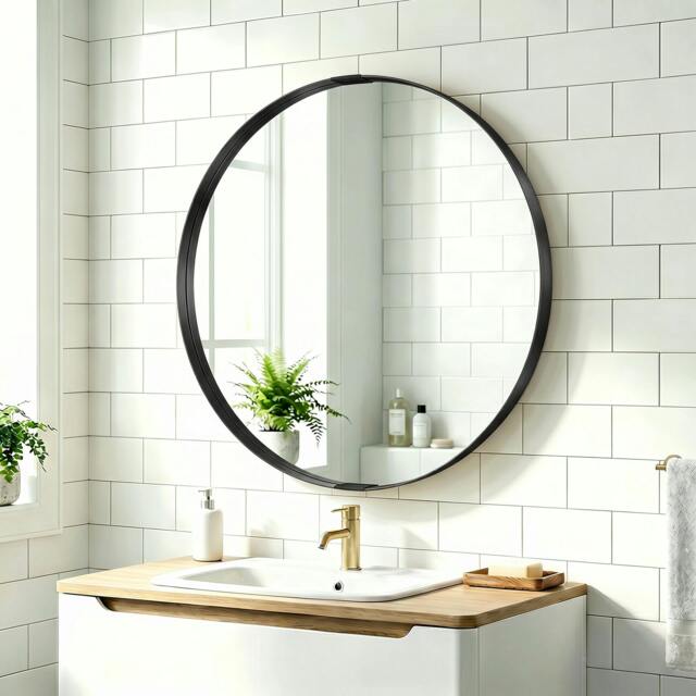Rackhams Wall Mirror 61 cm, Wall Mounted Bathroom Mirror - Black - image 1