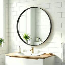 Rackhams Wall Mirror 61 cm, Wall Mounted Bathroom Mirror - Black