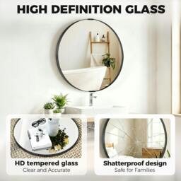 Rackhams Wall Mirror 61 cm, Wall Mounted Bathroom Mirror - Black - thumbnail 5