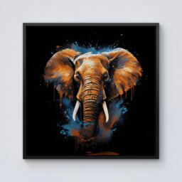 "Rackhams Splash Art Elephant Blue Framed Canvas - 16"" x 16"" - Black" - thumbnail 6