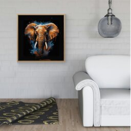 "Rackhams Splash Art Elephant Blue Framed Canvas - 16"" x 16"" - Black" - thumbnail 5