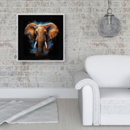 "Rackhams Splash Art Elephant Blue Framed Canvas - 16"" x 16"" - Black" - thumbnail 3