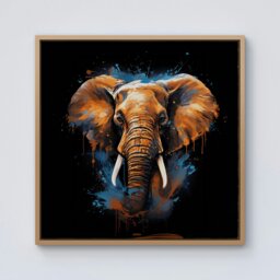"Rackhams Splash Art Elephant Blue Framed Canvas - 16"" x 16"" - Black" - thumbnail 4