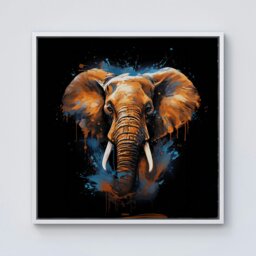 "Rackhams Splash Art Elephant Blue Framed Canvas - 16"" x 16"" - Black" - thumbnail 2