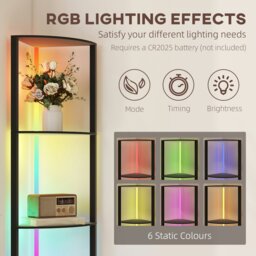 Rackhams RGB LED Floor Lamp with Shelves and Remote Control for Living Room - Black - thumbnail 3