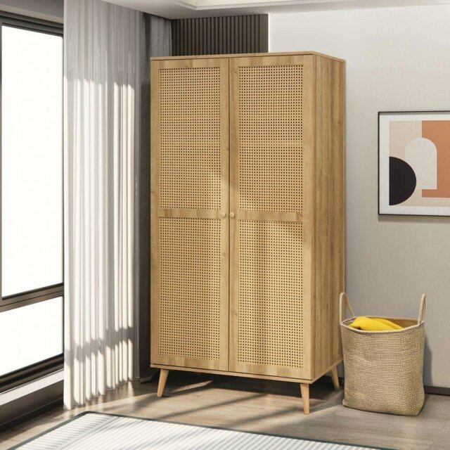 Rackhams Manila Rattan 2 Door Wardrobe - Oak and PVC Rattan - image 1