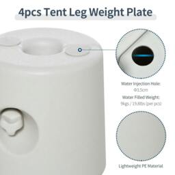 Rackhams 4 Pack 36 kg Gazebo Weights, Canopy Tent Weights with Rapid Clip, Gazebo Leg Weights Fill with Sand or Water, White - thumbnail 5
