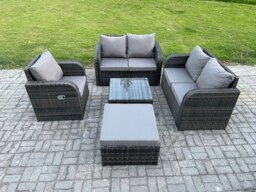 Rackhams 5 Piece Garden Furniture Sets 6 Seater Outdoor Patio Furniture Set Weaving Wicker Rattan Sofa Chair and Table with Big Footstool - thumbnail 2