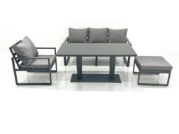 Rackhams 5 Seater Aluminium Garden Furniture Set with Adjustable Dining Table, 3 Seater Sofa, 1 Chair & Large Footstool - Dark Grey - thumbnail 2