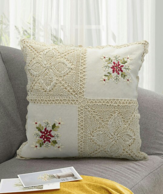 Rackhams Floral Crochet Detail Cushion - 45cm x 45cm - Kimberley - image 1