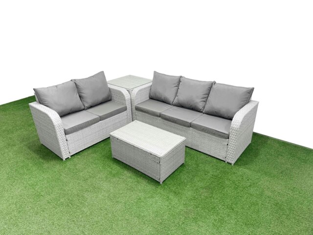 Rackhams 5 Seater PE Rattan Wicker Garden Furniture Patio Conservatory Sofa Set with Rectangular Coffee Table 3 Seater Sofa Love Sofa Side Table - image 1