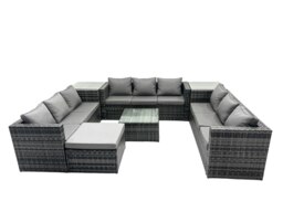 Rackhams 10 Seater U Shape Rattan Sofa Set Patio with 3 Sofas, Footstool, Coffee Table & 2 Side Tables - Dark Grey - thumbnail 2