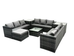 Rackhams 10 Seater U Shape Rattan Sofa Set Patio with 3 Sofas, Footstool, Coffee Table & 2 Side Tables - Dark Grey - thumbnail 3