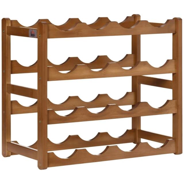 Rackhams Free Standing Bamboo Wine Rack with 16 Bottles Holder, 4-tier Water Bottle Organiser, Display Shelf for Countertop, Home Bar, Brown - image 1