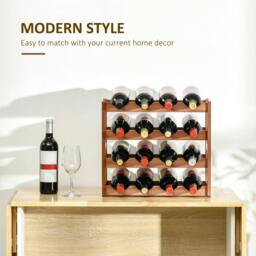 Rackhams Free Standing Bamboo Wine Rack with 16 Bottles Holder, 4-tier Water Bottle Organiser, Display Shelf for Countertop, Home Bar, Brown - thumbnail 4