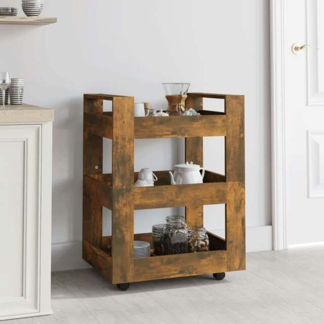 Rackhams Kitchen Trolley Smoked Oak 60x45x80 cm Engineered Wood