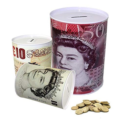 Rackhams - 2 x Jumbo Large (22 CM) Money tin box - Money box - money bank coin tin - money tins - money savings jar For Adults Kids - image 1