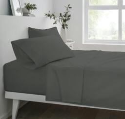 Rackhams Deluxe Fitted Sheet or Pillowcase Pair - Charcoal - Double (135cm x 190cm) + 25cm Deep - thumbnail 1