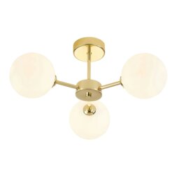 Rackhams Contemporary Chic Polished Gold Ceiling Light with Opal White Globe Glass Shades